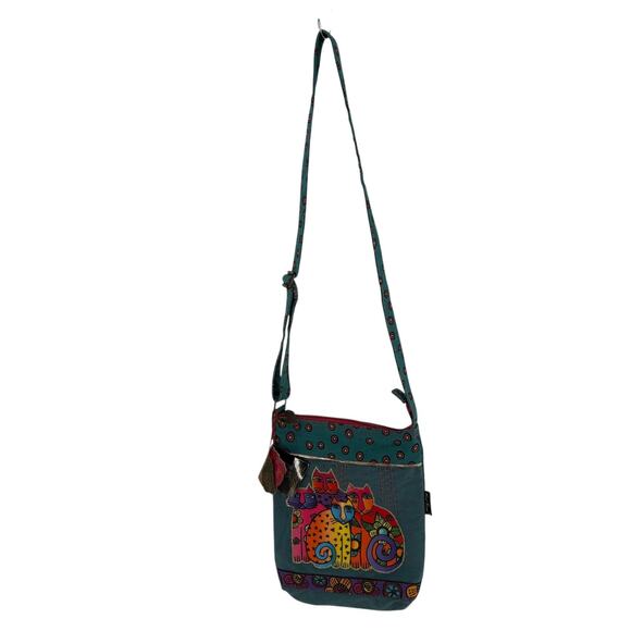 Laurel Burch Cross Body Bag NEW Cat Art To Wear Green Purse 9.5 x 12 in Cat Lady - Picture 11 of 11
